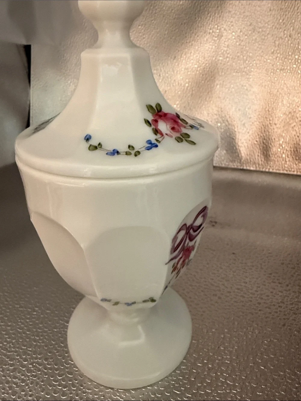 Vintage Westmoreland Hand Painted Opaque White Milk Glass Candy Dish